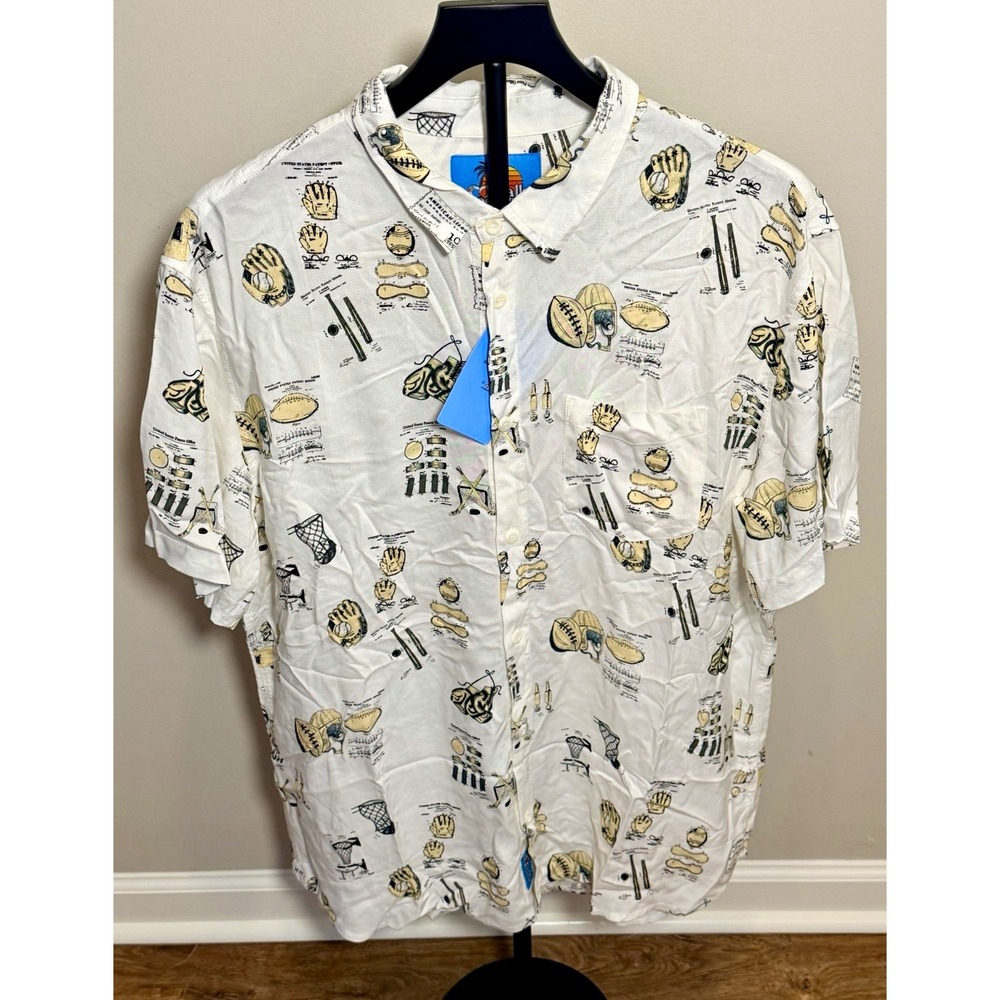 Balls Beachwear Men’s XL White Sports Graphic Print Woven Viscose Button-Up